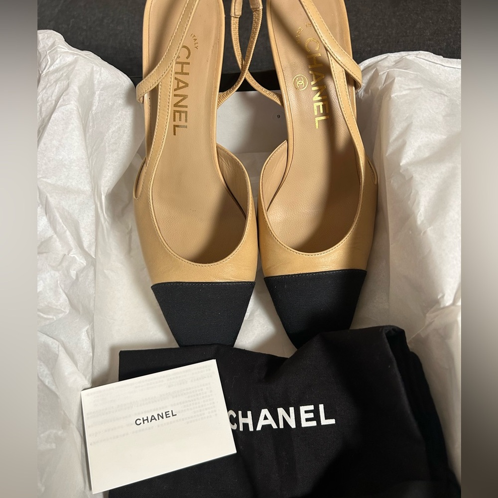 Chanel two tone goatskin slingbacks